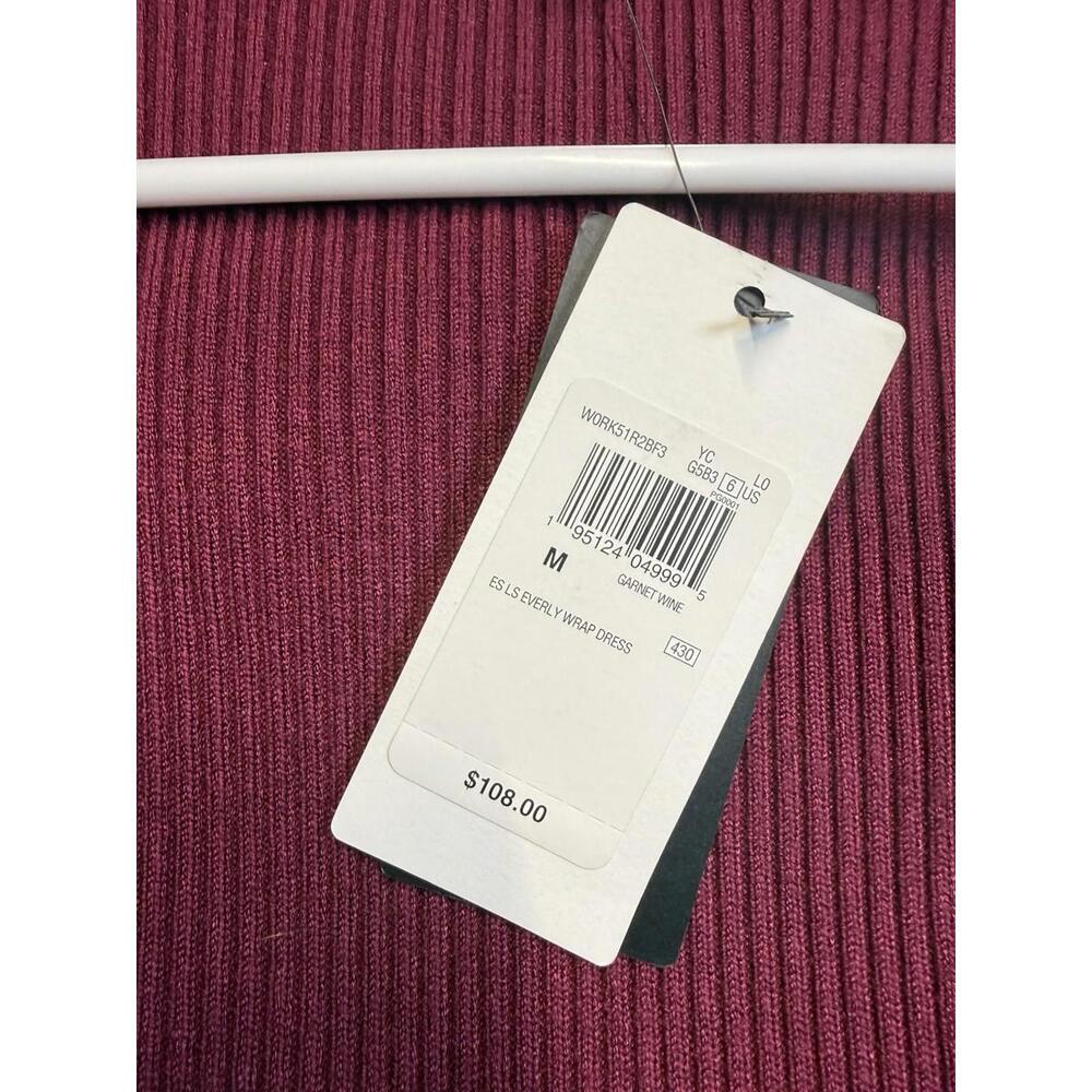 Work Siren Guess Everly Long Slve Wrap Sweater Dress Garnet Wine Midi V Neck - Picture 7 of 8